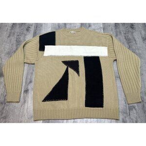 Bare Fox Urban Gear Sweater Mens‎ XL Tan Geometric Patchwork Grunge Y2K Hip Hop